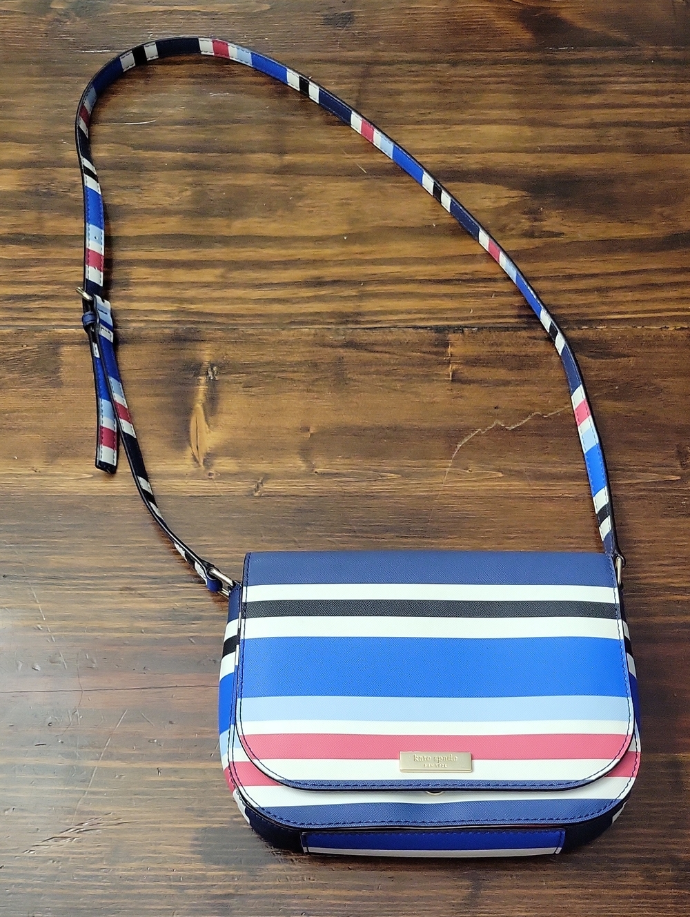 kate spade Blue, White & Red Striped Crossbody Bag